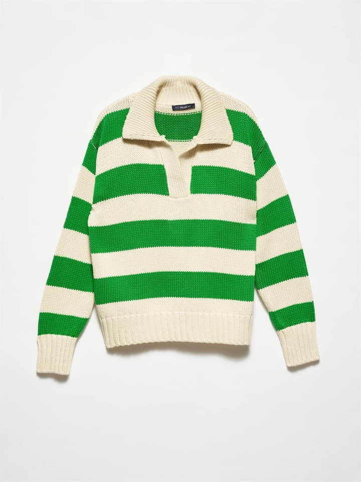 Модел на дрехи на едро носи 11098 - Sweater - Green, турски едро пуловер на Dilvin
