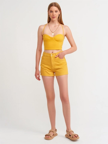 A wholesale clothing model wears  Shorts - Orange
, Turkish wholesale Shorts of Ilia