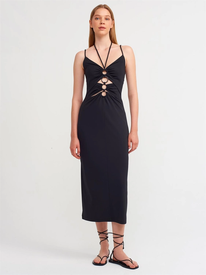 Ein Bekleidungsmodell aus dem Großhandel trägt 16533 - Dress - Black, türkischer Großhandel Kleid von Dilvin