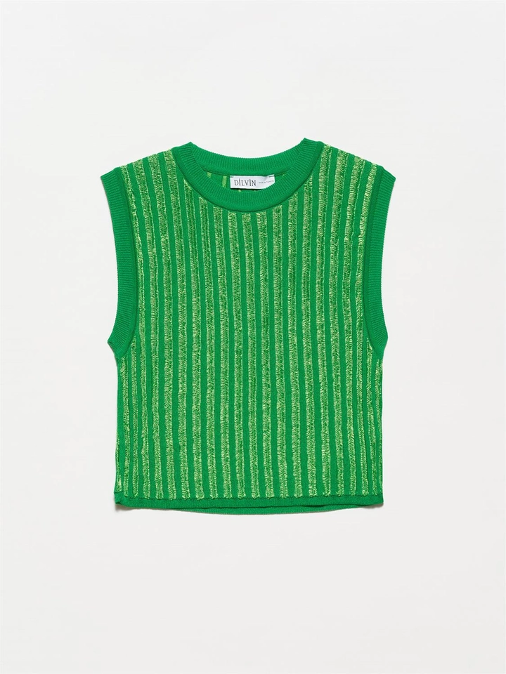 A wholesale clothing model wears 19761 - Sweater - Green, Turkish wholesale Sweater of Ilia
