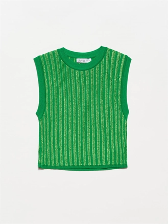 A model wears 19761 - Sweater - Green, wholesale Sweater of Dilvin to display at Lonca