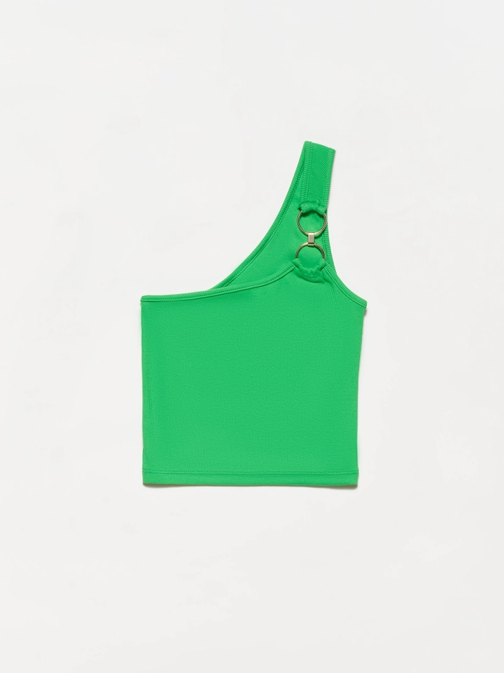 A wholesale clothing model wears 32718 - Crop Top - Green, Turkish wholesale Crop Top of Dilvin