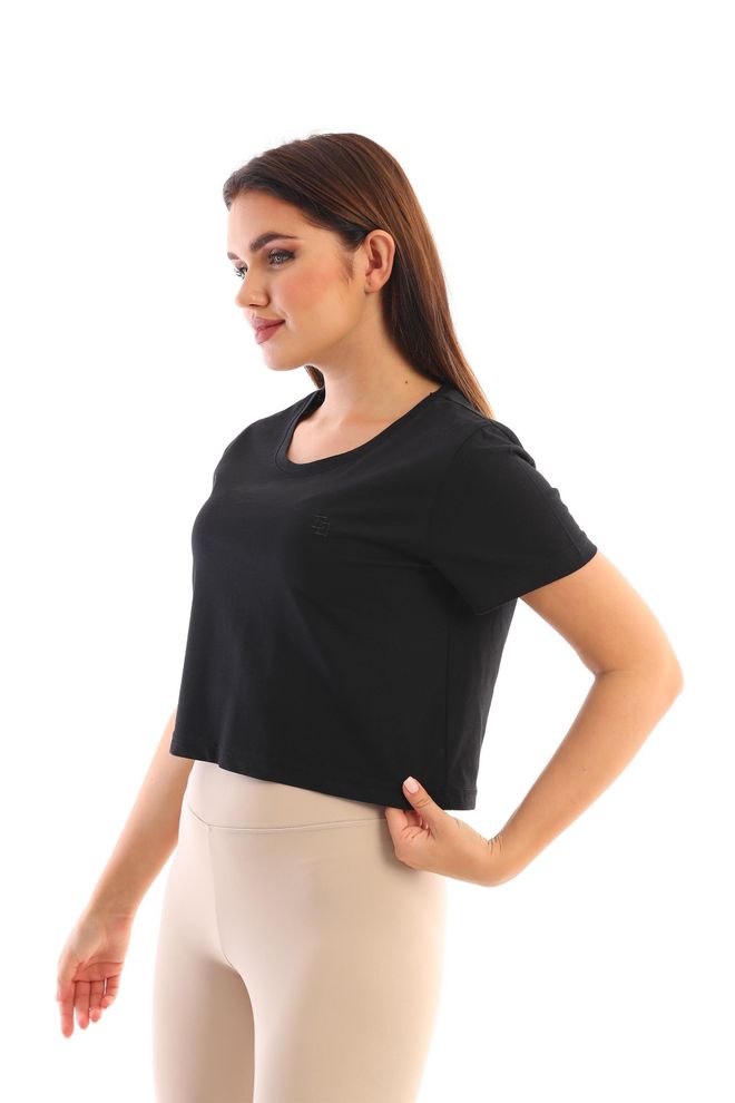 EDELLE Дамска Тениска Edelle Black Crew Neck Crop Дрехи на едро Небрежен
