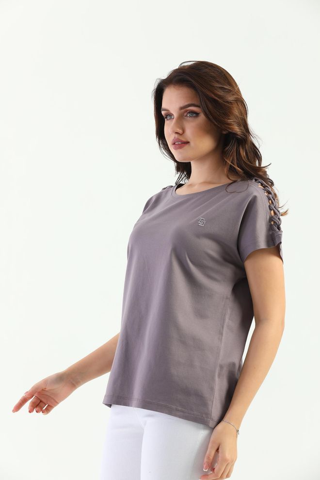 EDELLE Edelle Damen T Shirt Mit Geflochtener Schulter Lila Großhandelskleidung Lässig