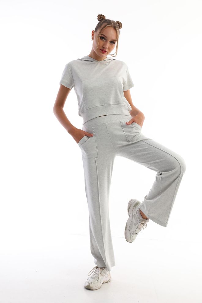 EDELLE Tuta Sportiva Edelle Grey Melange In Felpa Con Cappuccio A Maniche Corte Abbigliamento all'ingrosso Palestra