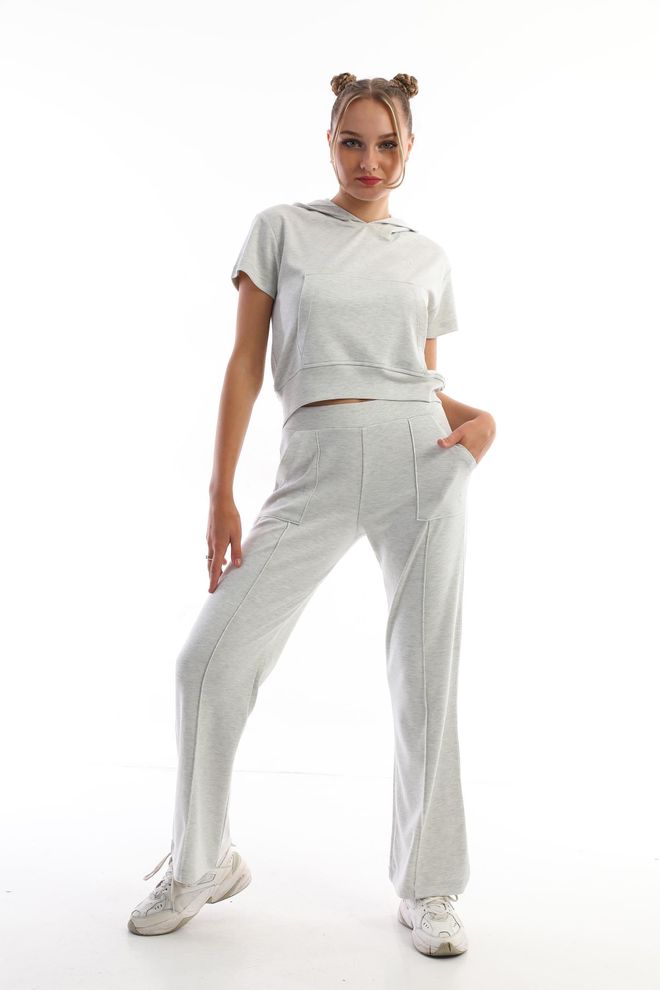 EDELLE Tuta Sportiva Edelle Grey Melange In Felpa Con Cappuccio A Maniche Corte Abbigliamento all'ingrosso Casuale