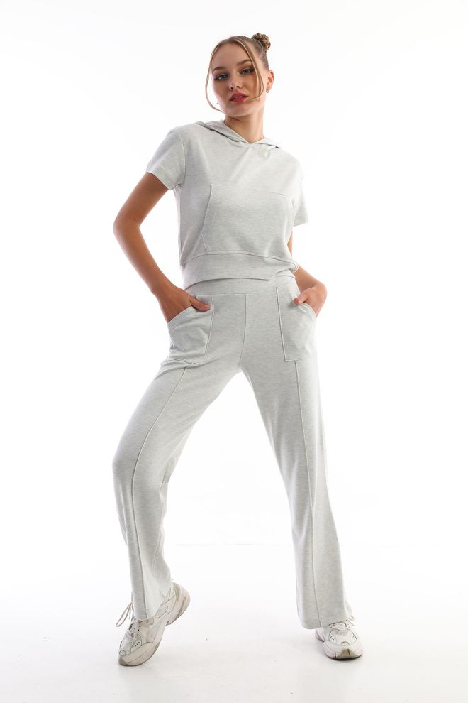 EDELLE Tuta Sportiva Edelle Grey Melange In Felpa Con Cappuccio A Maniche Corte Abbigliamento all'ingrosso Cotone