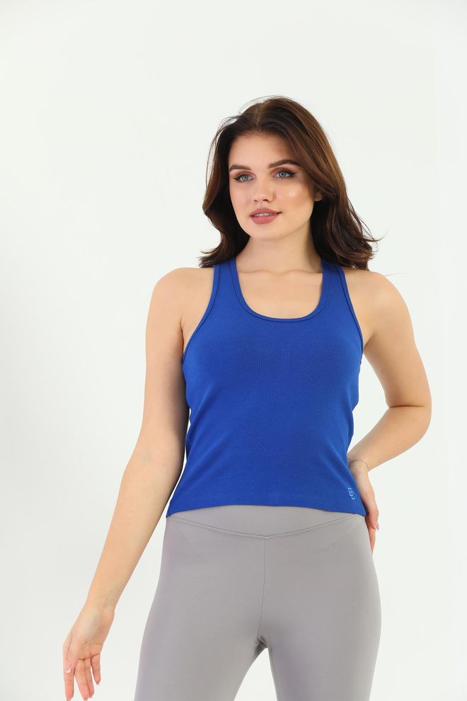 EDELLE Camiseta Sin Mangas Ribana Azul Con Tirantes Cruzados Edelle Saks Para Mujer Ropa al por mayor 0