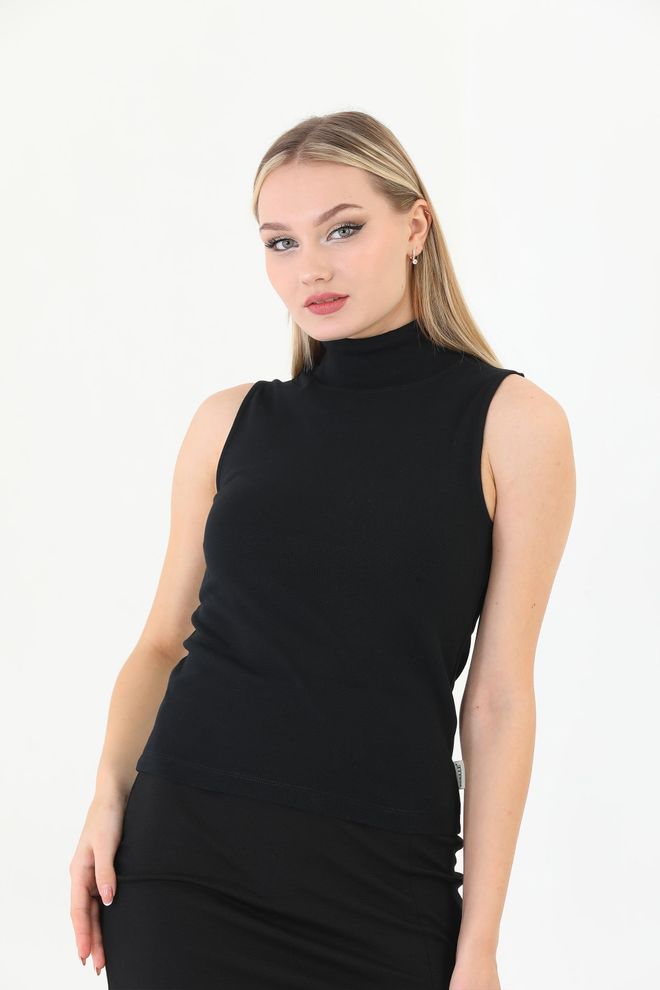 EDELLE Edelle Black Turtleneck Zero Sleeve Ribbed Blouse Wholesale Clothing 4