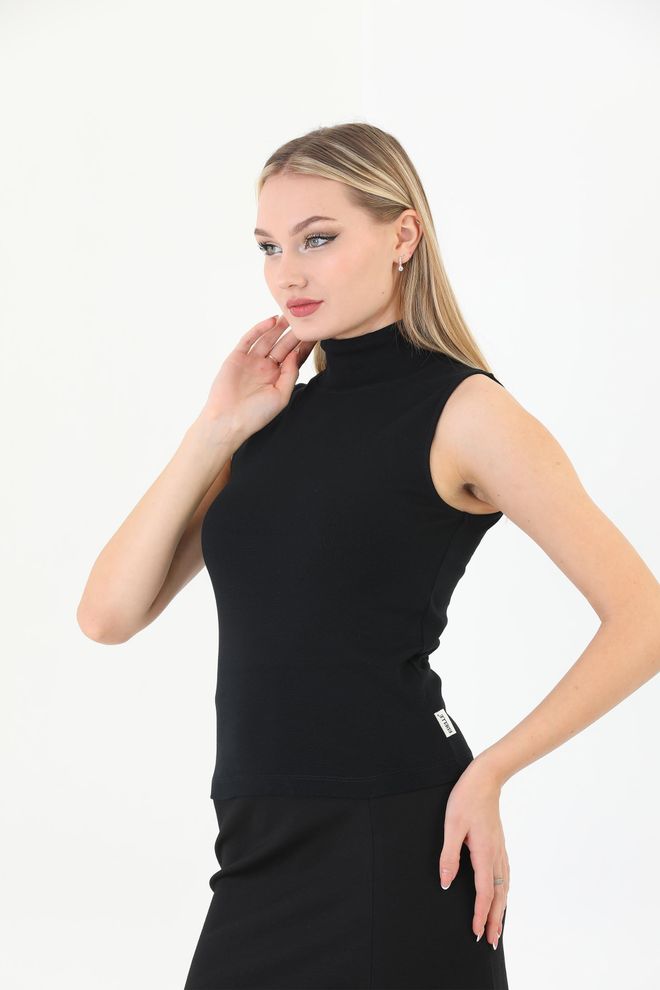 EDELLE Edelle Black Turtleneck Zero Sleeve Ribbed Blouse Wholesale Clothing Spring
