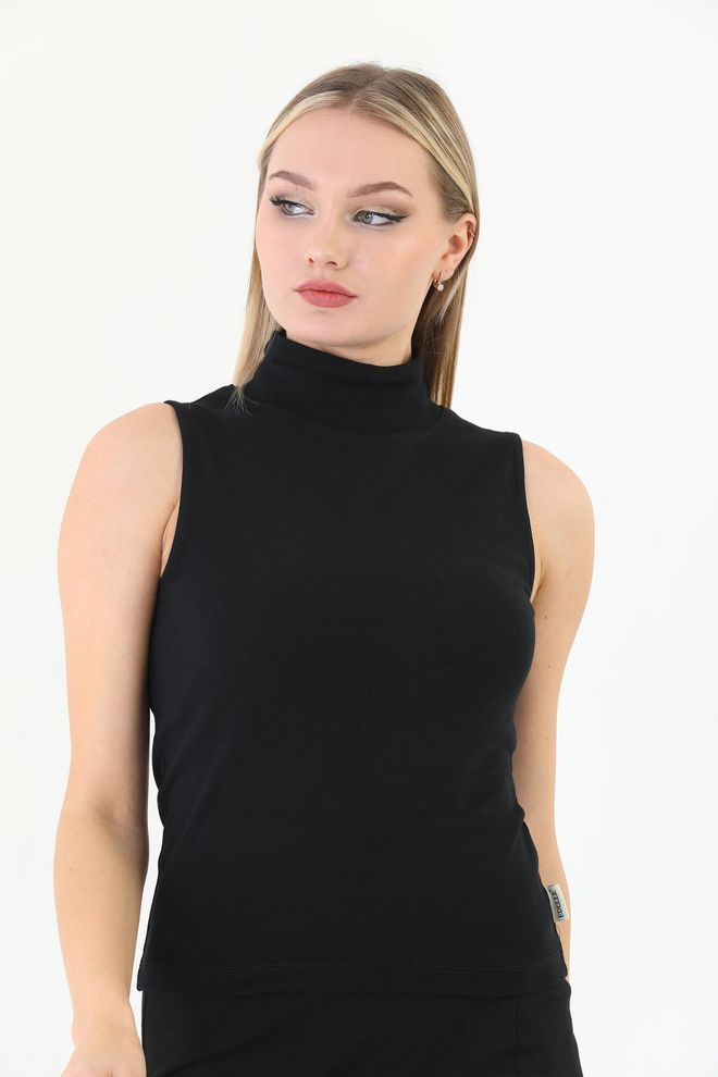 EDELLE Edelle Black Turtleneck Zero Sleeve Ribbed Blouse Wholesale Clothing 5