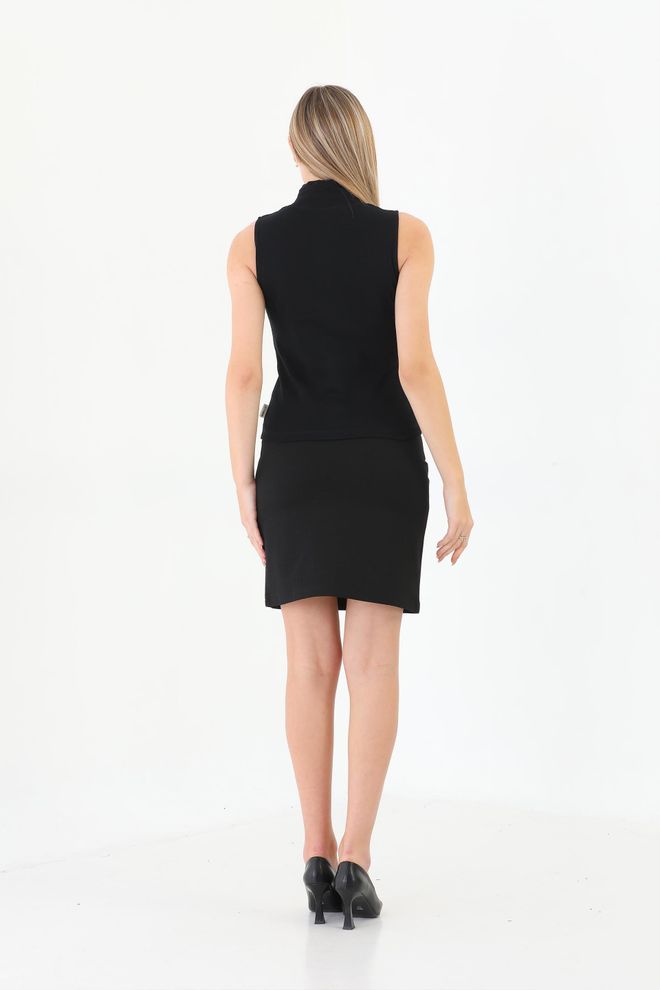 EDELLE Edelle Black Turtleneck Zero Sleeve Ribbed Blouse Wholesale Clothing Birthday