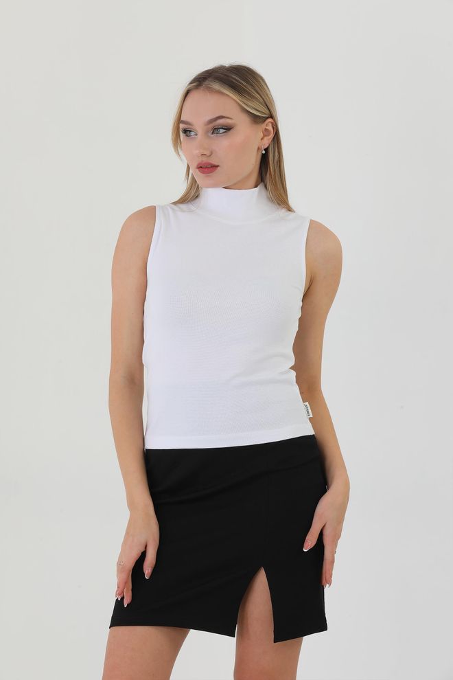 EDELLE Edelle White Turtleneck Zero Sleeve Ribbed Blouse Wholesale Clothing Birthday