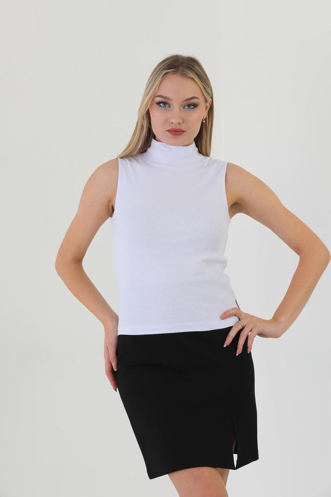 EDELLE Edelle White Turtleneck Zero Sleeve Ribbed Blouse Wholesale Clothing No Fabric