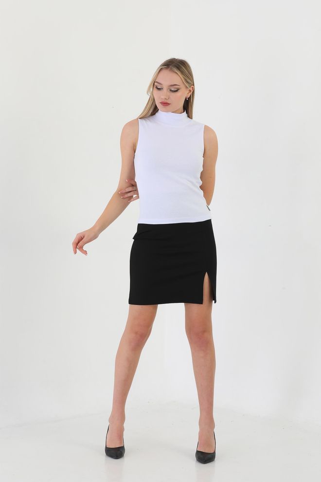 EDELLE Camicetta A Costine Bianca Con Collo Alto E Maniche A Zero Edelle Abbigliamento all'ingrosso Casuale
