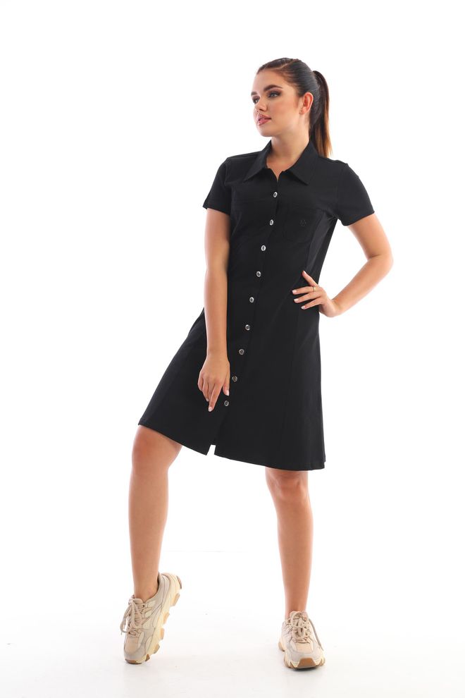 EDELLE فستان إيديل بلاك بايك بأزرار كاجوال ملابس بالجملة قطن