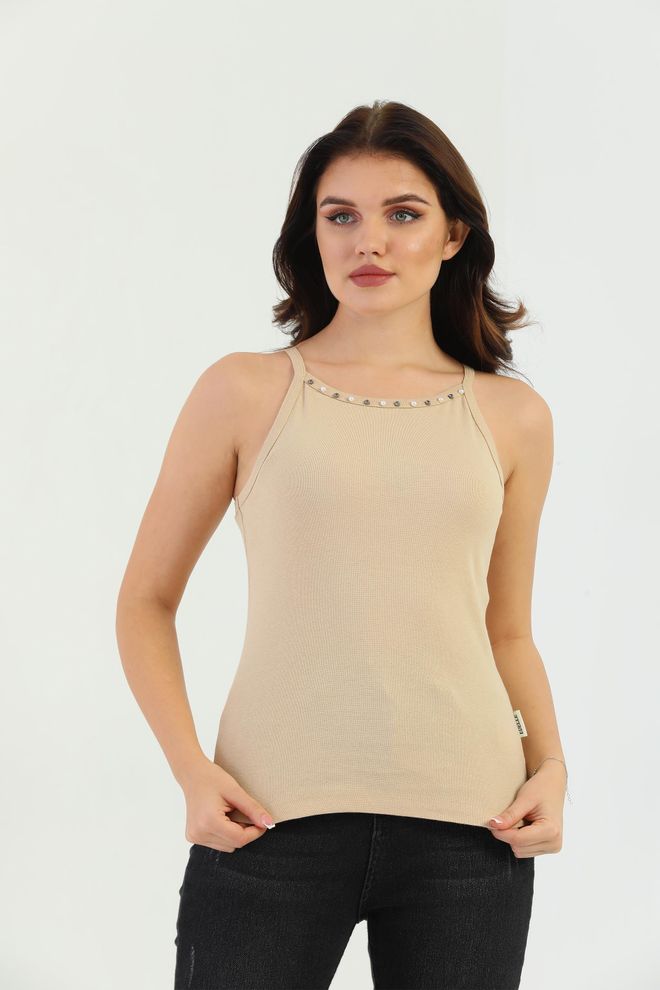 EDELLE Camiseta Sin Mangas De Mujer Edelle Con Bordado De Piedras En Color Crudo Ropa al por mayor 0