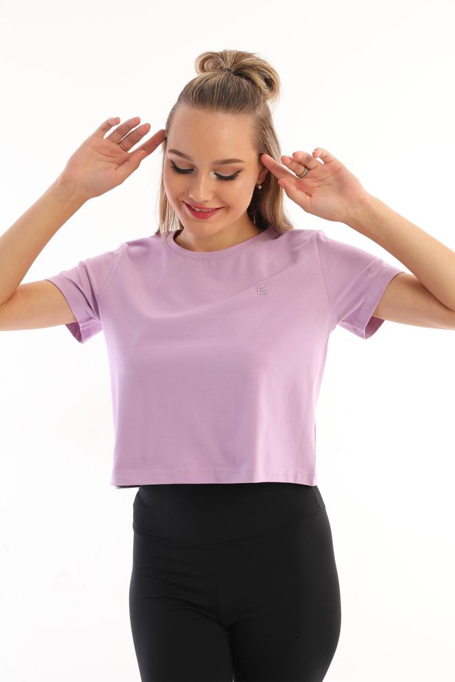 EDELLE Edelle Crop Damen T Shirt Mit Rundhalsausschnitt Lila Großhandelskleidung Lässig