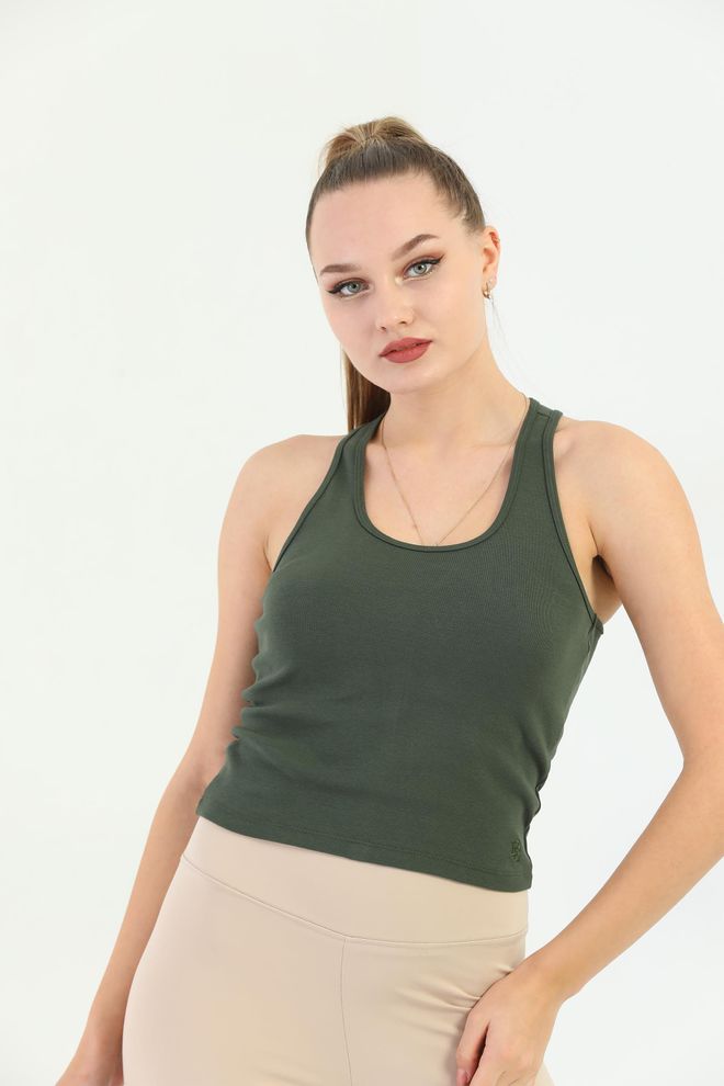 EDELLE Camiseta Sin Mangas Edelle Khaki Ribana Con Tirantes Cruzados Para Mujer Ropa al por mayor 0