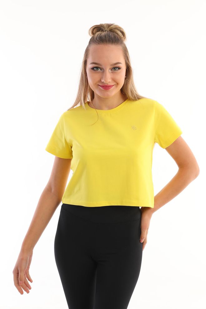 EDELLE T shirt Court À Col Rond Jaune Edelle Pour Femmes Vêtements en gros Décontracté