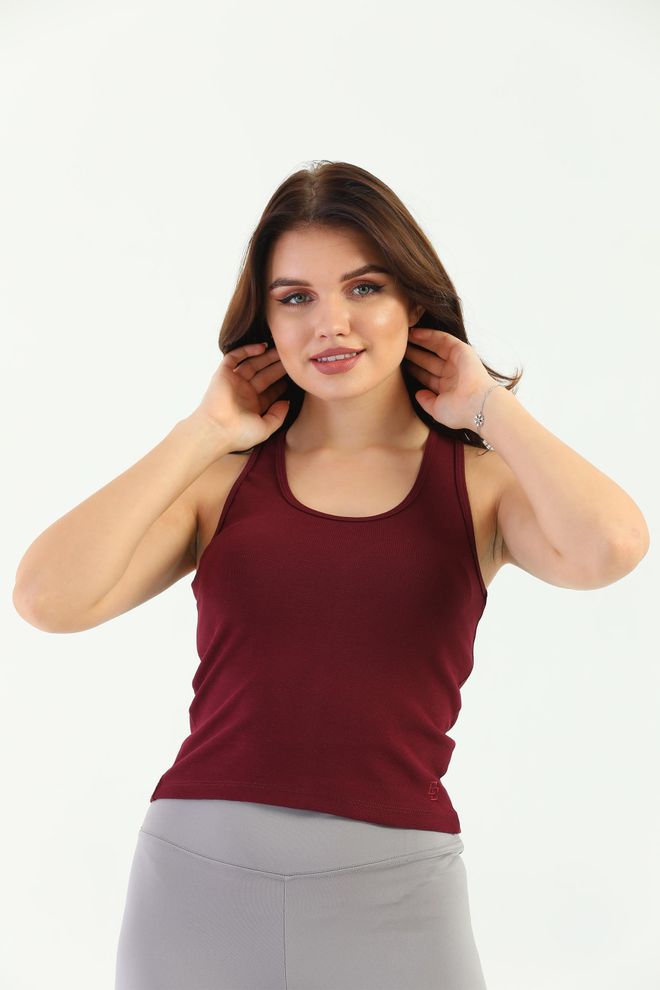 EDELLE Camiseta Sin Mangas Edelle Burgundy Ribana Con Tirantes Cruzados Para Mujer Ropa al por mayor 0