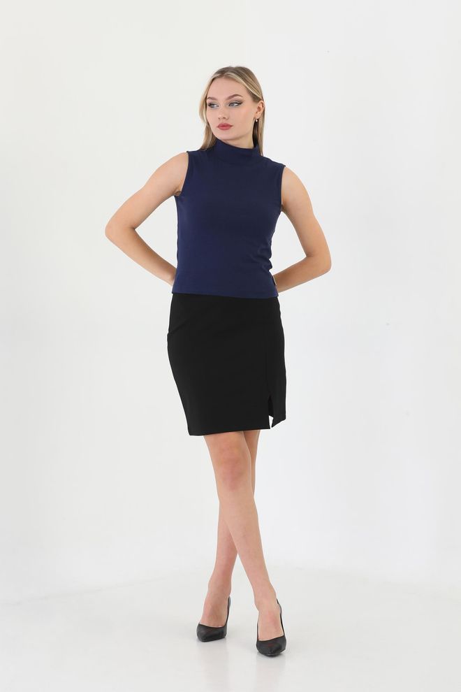 EDELLE Blusa A Costine Con Collo Alto E Maniche Lunghe Edelle Navy Abbigliamento all'ingrosso Casuale