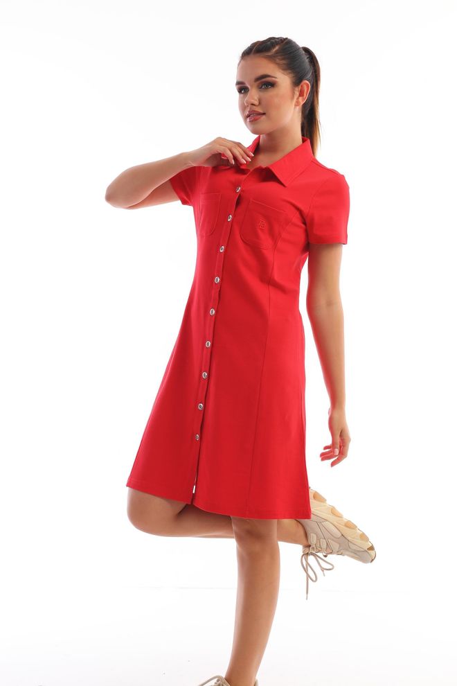 EDELLE Vestido Casual De Lucio Rojo Edelle Con Botones Ropa al por mayor Casual