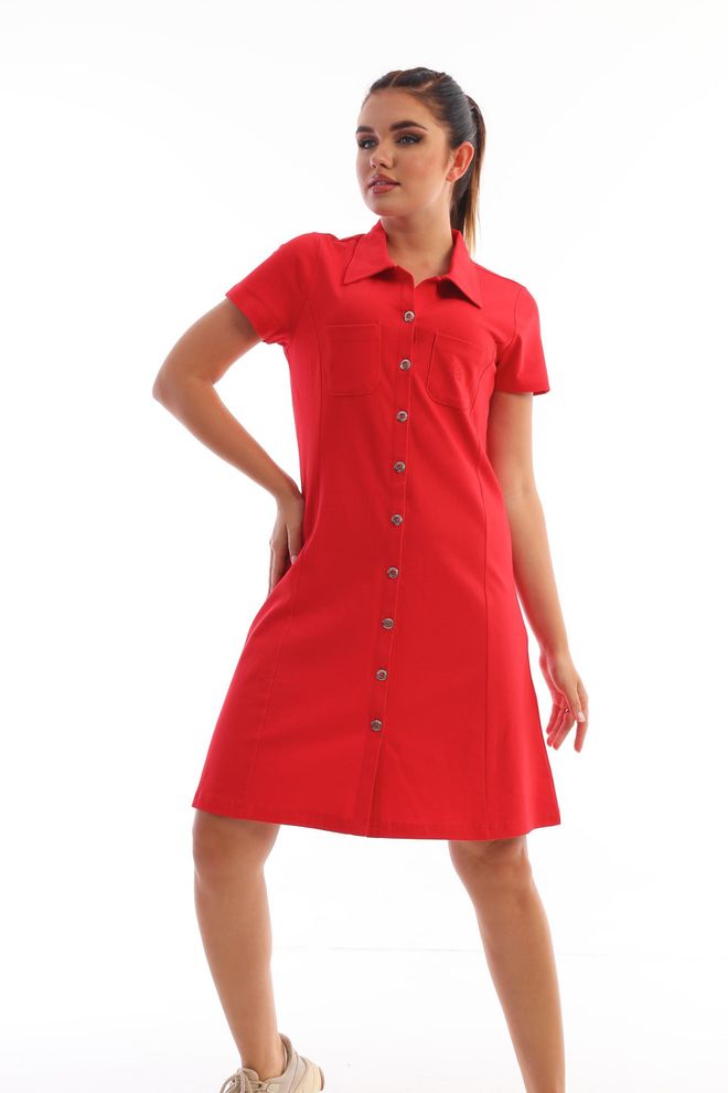 EDELLE فستان إيديل ريد بايك بأزرار كاجوال ملابس بالجملة قطن