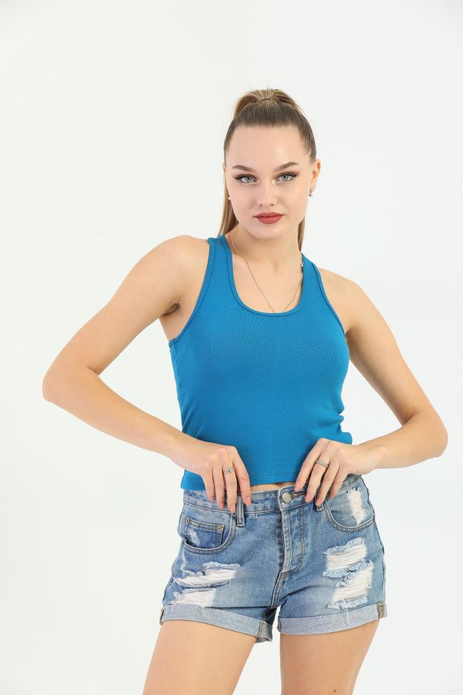 EDELLE Edelle Blue Cross Strap Ribana Women's Tank Top Wholesale Clothing 0