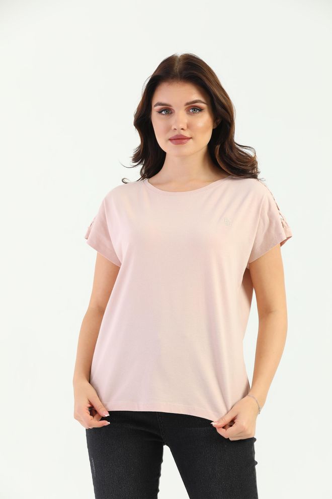EDELLE T shirt Tressé À Épaules Longues Edelle Salmon Pour Femmes Vêtements en gros Décontracté