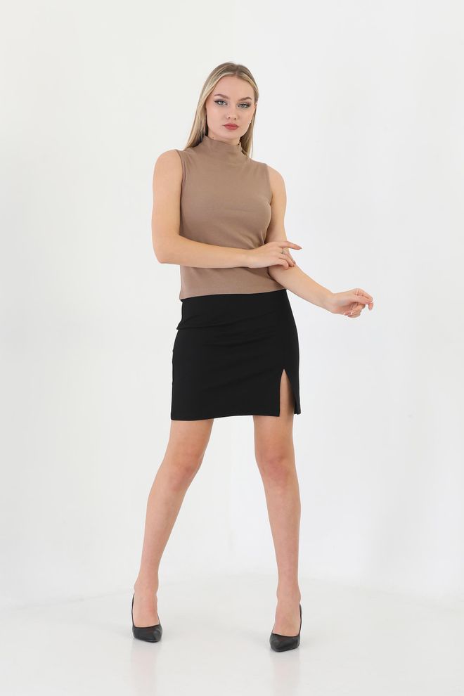 EDELLE Blusa A Costine Con Collo Alto E Maniche A Zero Edelle Brown Abbigliamento all'ingrosso Casuale