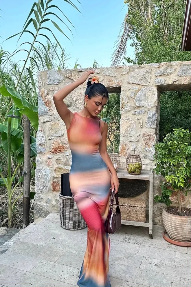 Ilia Multicolored Long Dress Wholesale Clothing Birthday