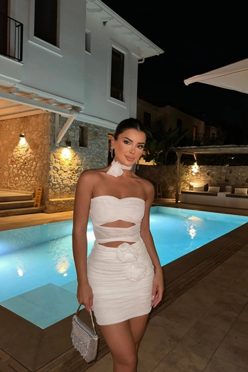 Модел на дрехи на едро носи  Мини Рокля С Прозорец С Детайли От Бяла Роза
, турски едро рокля на EYYO