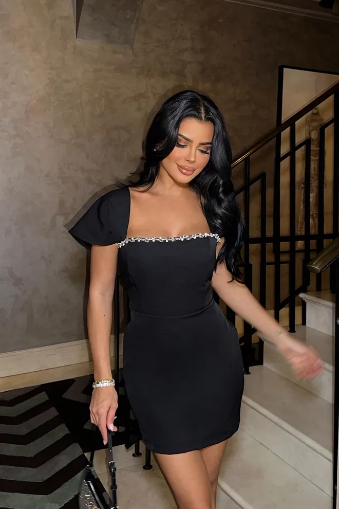 EYYO ATELIER Minivestido Pa��sley com detalhe de pedra preta Roupas por atacado Aniversário