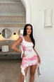 A wholesale clothing model wears eyo10318-pink-shoulder-detail-mini-dress, Turkish wholesale  of 