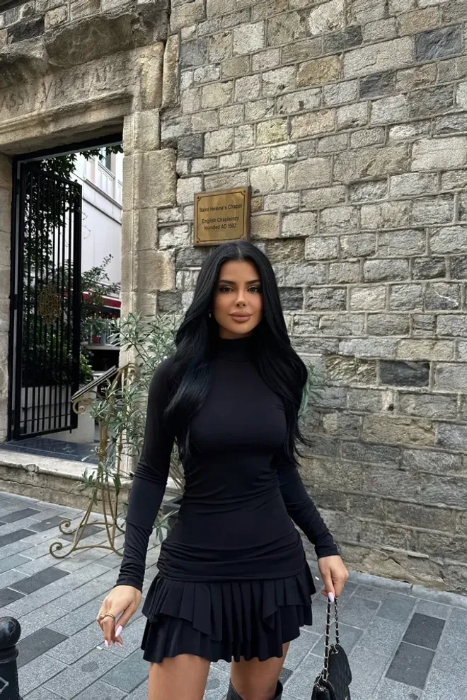 EYYO ATELIER Black Long Sleeve Dress Wholesale Clothing Elegant