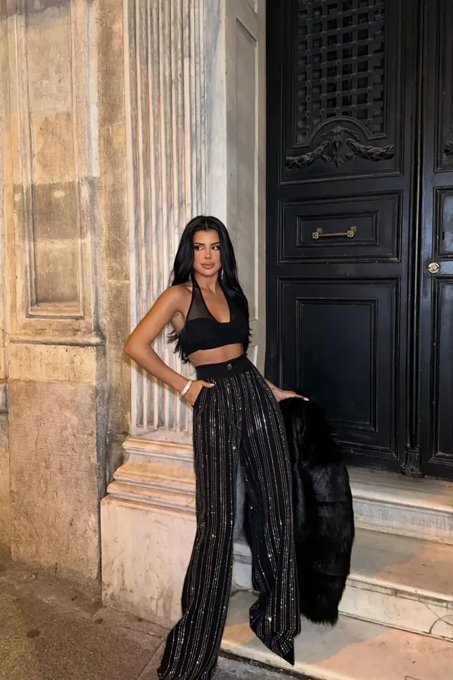 EYYO ATELIER Black Stone Detail Trousers Wholesale Clothing Birthday