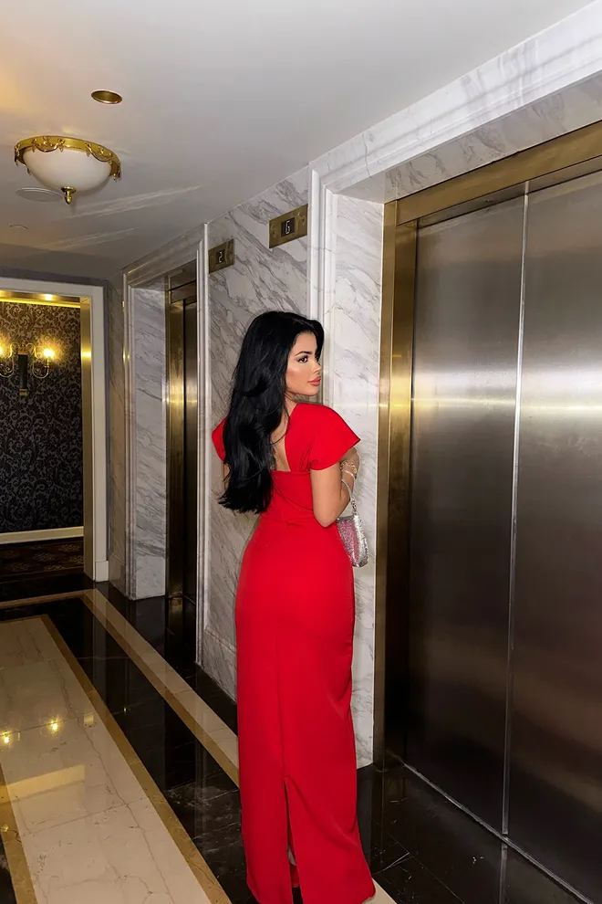 EYYO ATELIER Vestido Midi Con Detalle De Piedras Rojas Ropa al por mayor Cumpleaños