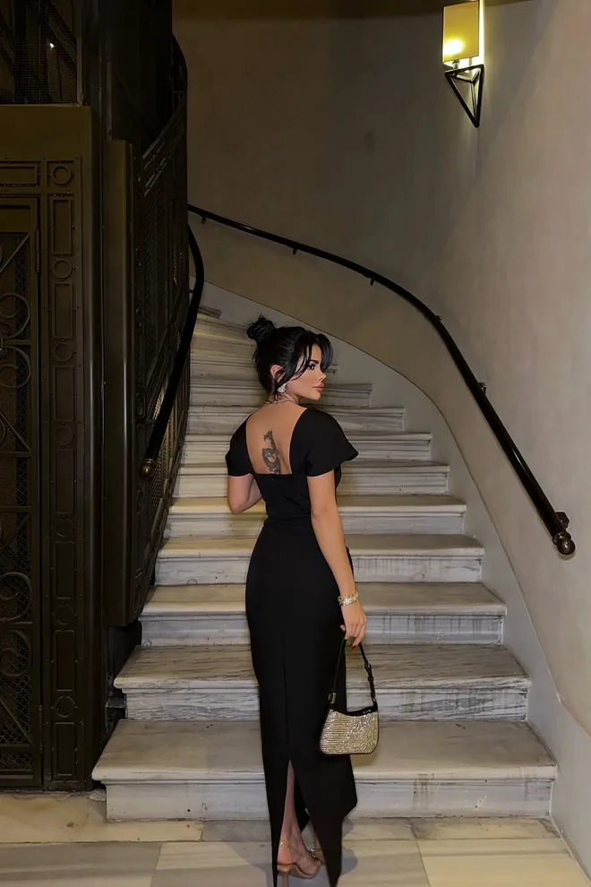 EYYO ATELIER Black Stone Detail Midi Dress Wholesale Clothing Summer