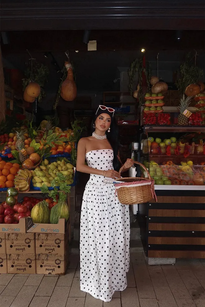 EYYO ATELIER White Polka Dot Long Dress Wholesale Clothing Elegant