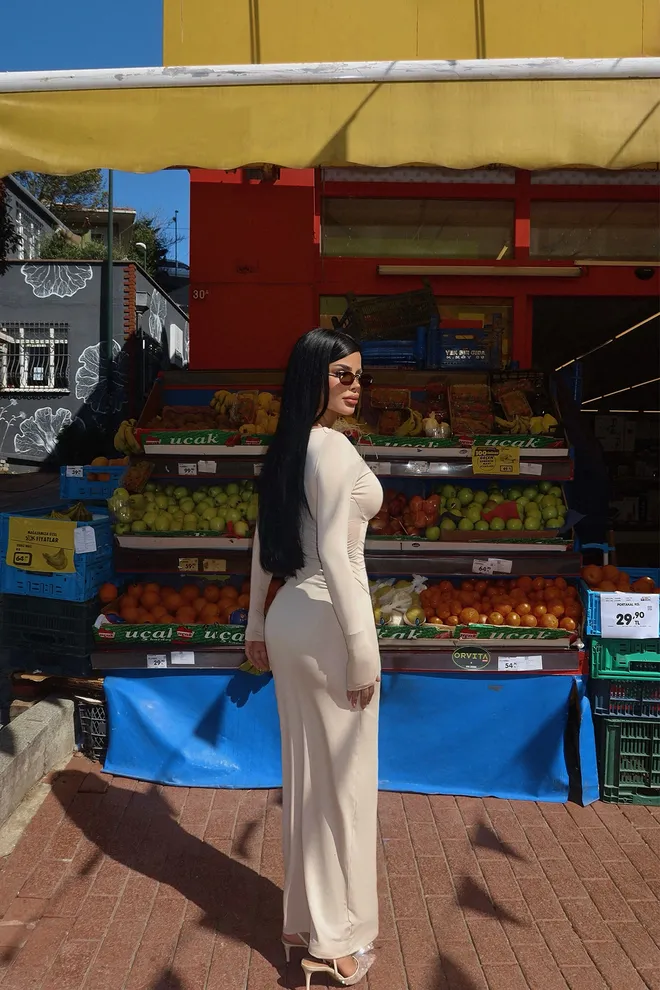 EYYO ATELIER Cream Ring Detail Long Dress Wholesale Clothing Formal