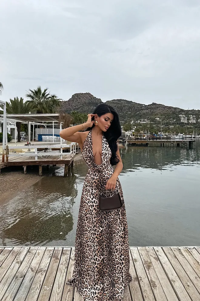 Abito Donna Leopardo Manica A Palloncino - Vestito Estivo In Poliestere, Taglia Unica - Foto 11