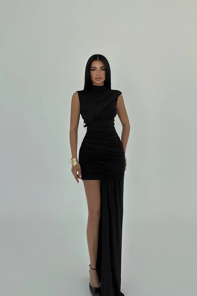 EYYO ATELIER Črna Mini Obleka Zinnia Oblačila na debelo Eleganten