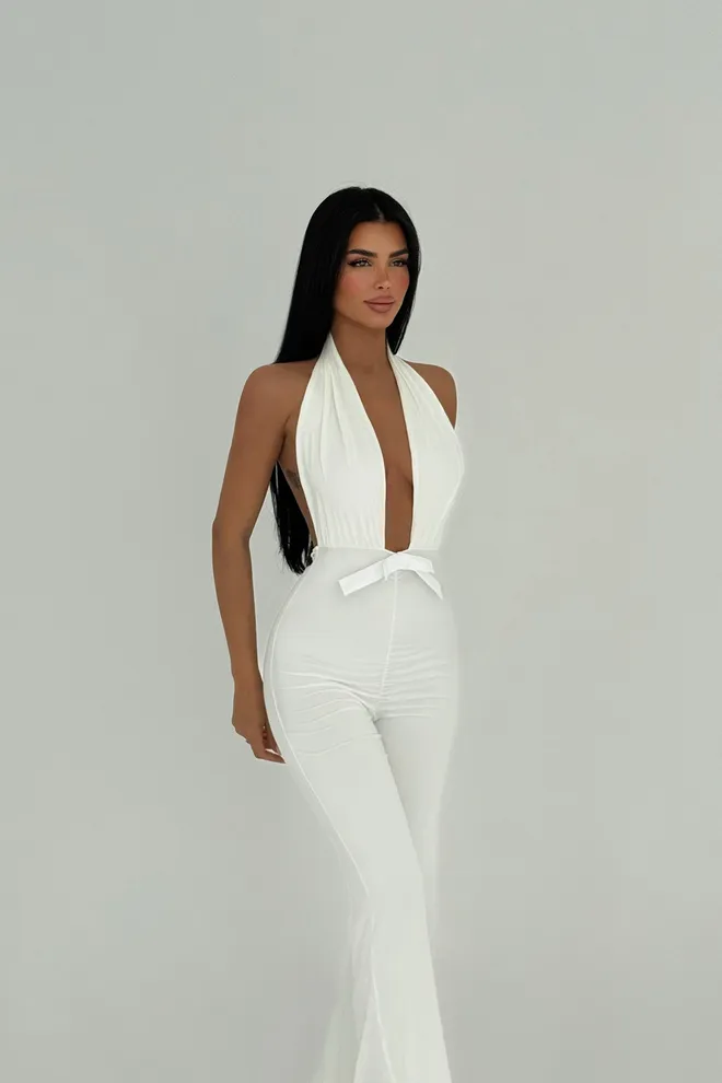 EYYO ATELIER Macacão Branco Maly Roupas por atacado Poliéster