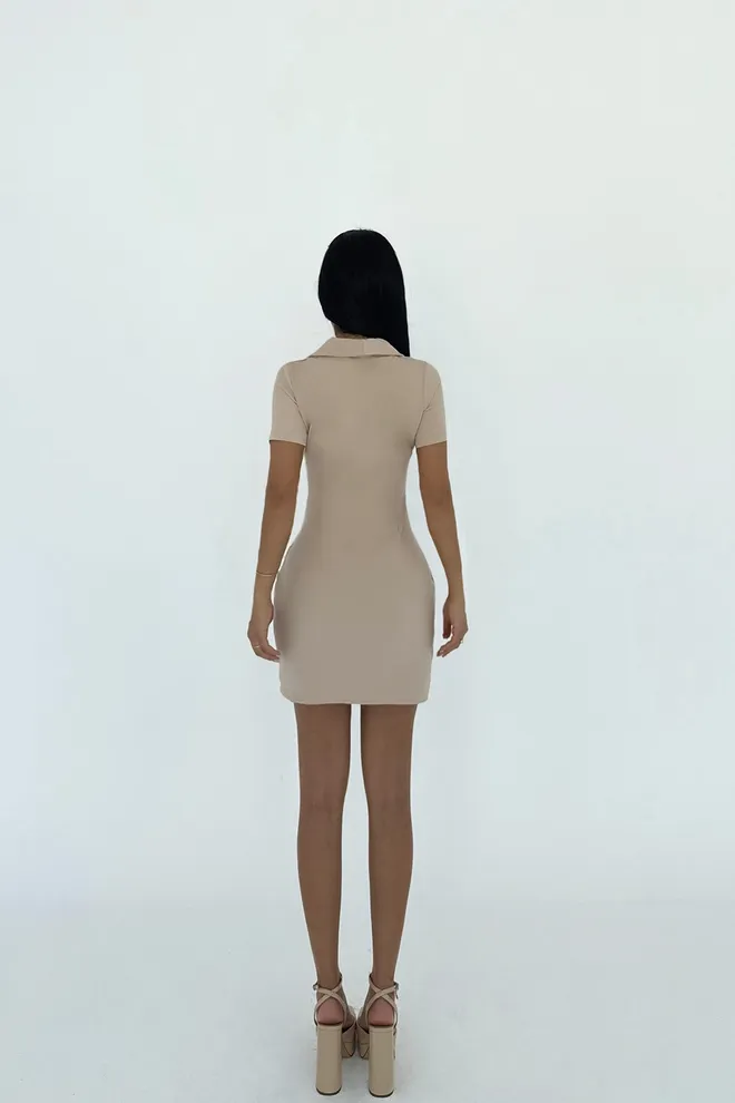 EYYO ATELIER Cream Button Detail Mini Dress Wholesale Clothing Evening