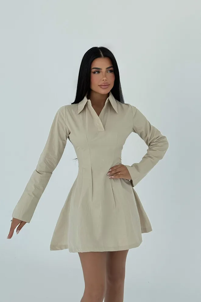 EYYO ATELIER Cream Herda Flared Dress Wholesale Clothing Elegant