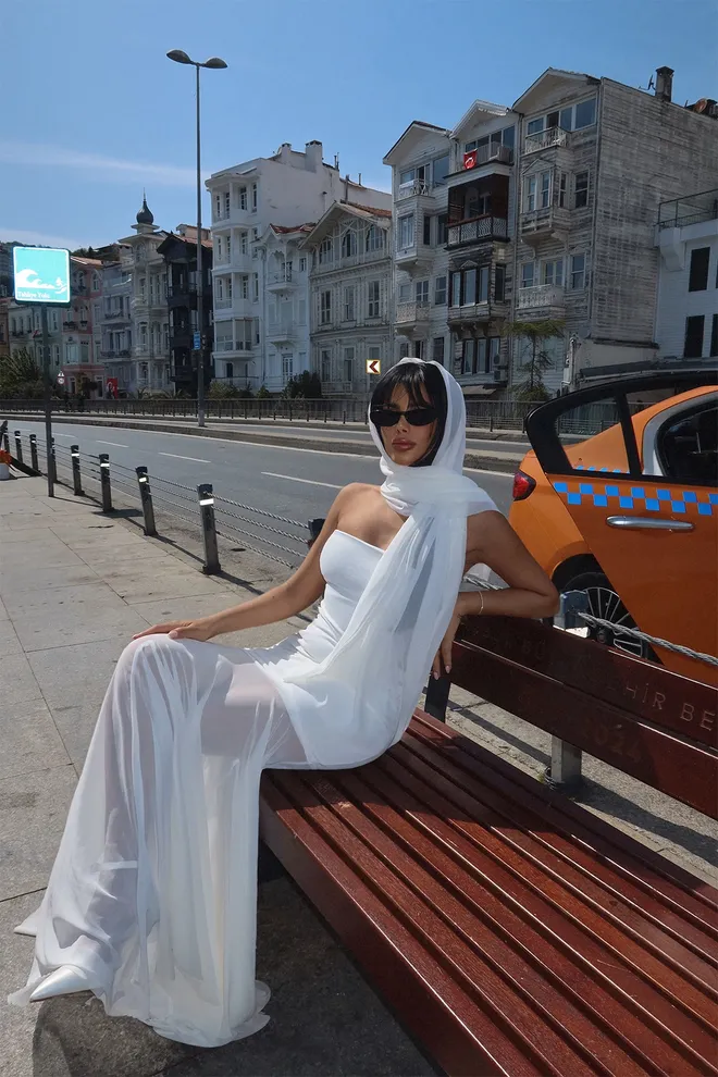 EYYO ATELIER Vestido Largo De Tul Blanco Ropa al por mayor Elegante