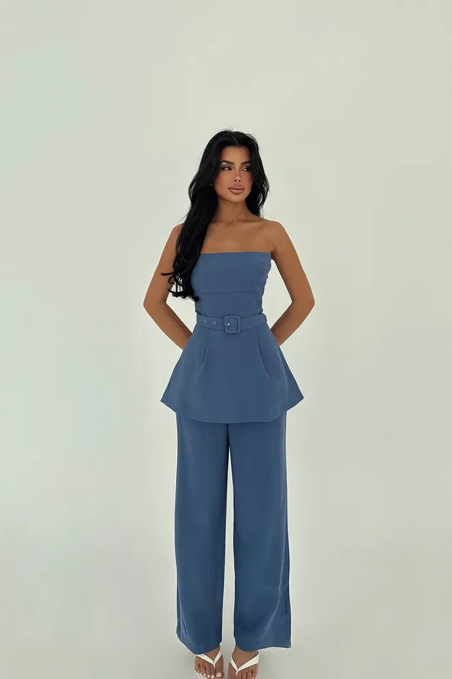 EYYO ATELIER Μπλε Κοστούμι Betty Με Ζώνη Χονδρικό εμπόριο ενδυμάτων Κομψό