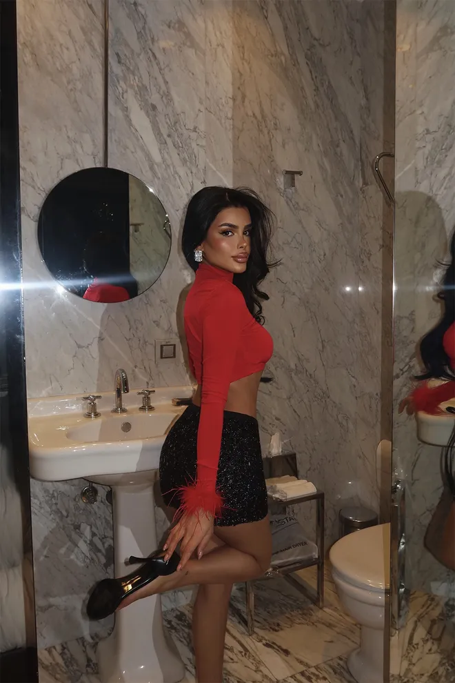 EYYO ATELIER Red Sleeves Feather Detail Blouse Wholesale Clothing Formal