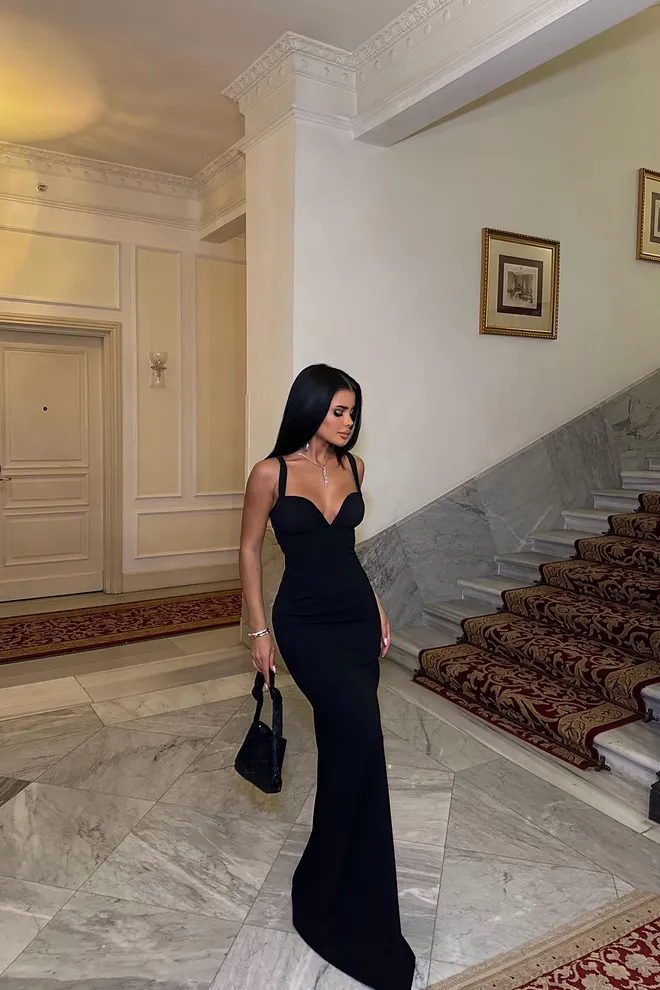 EYYO ATELIER Черное Платье На Бретелях Оптовая продажа одежды Элегантный